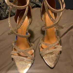 Silver rhinestone sandal heel 6.5 Jessica Simpson pointy toe